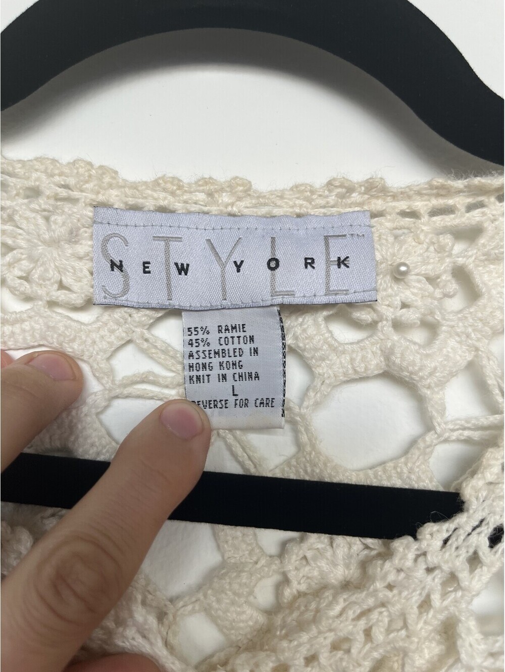 Vintage 90s Style New York Ramie-Cotton Lace Knit Top Cream Large - Picture 7 of 7